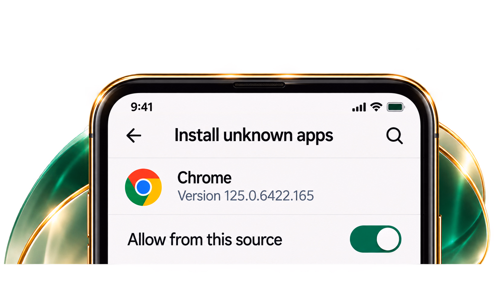 Android settings screen allowing unknown apps from Chrome